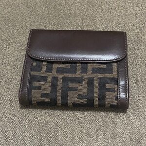 FENDI Bifold Wallet Canvas, Calfskin Brown Zucca Women